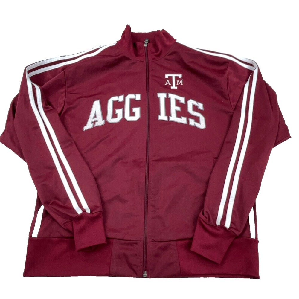 Texas A&M Aggies Jacket Men Medium Red White Track Suit Warm Up Stripes Adult